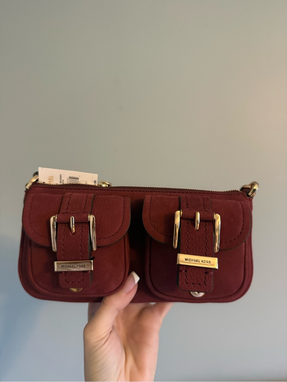 Michael Kors Wine Red Mini Double-Pocket Crossbody